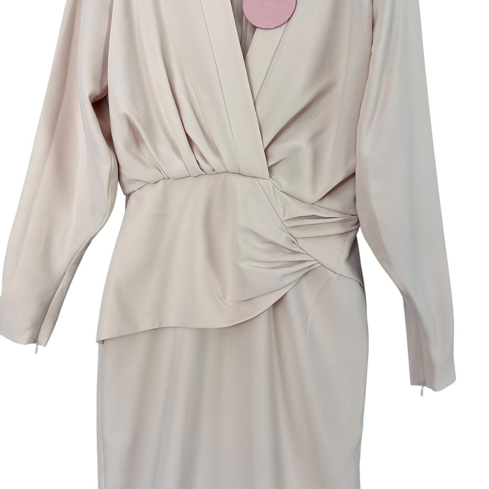 Alexis Fraser Wrap Midi Dress Ivory Belted Long Sleeve Cocktail NWT Womens M - Picture 6 of 13